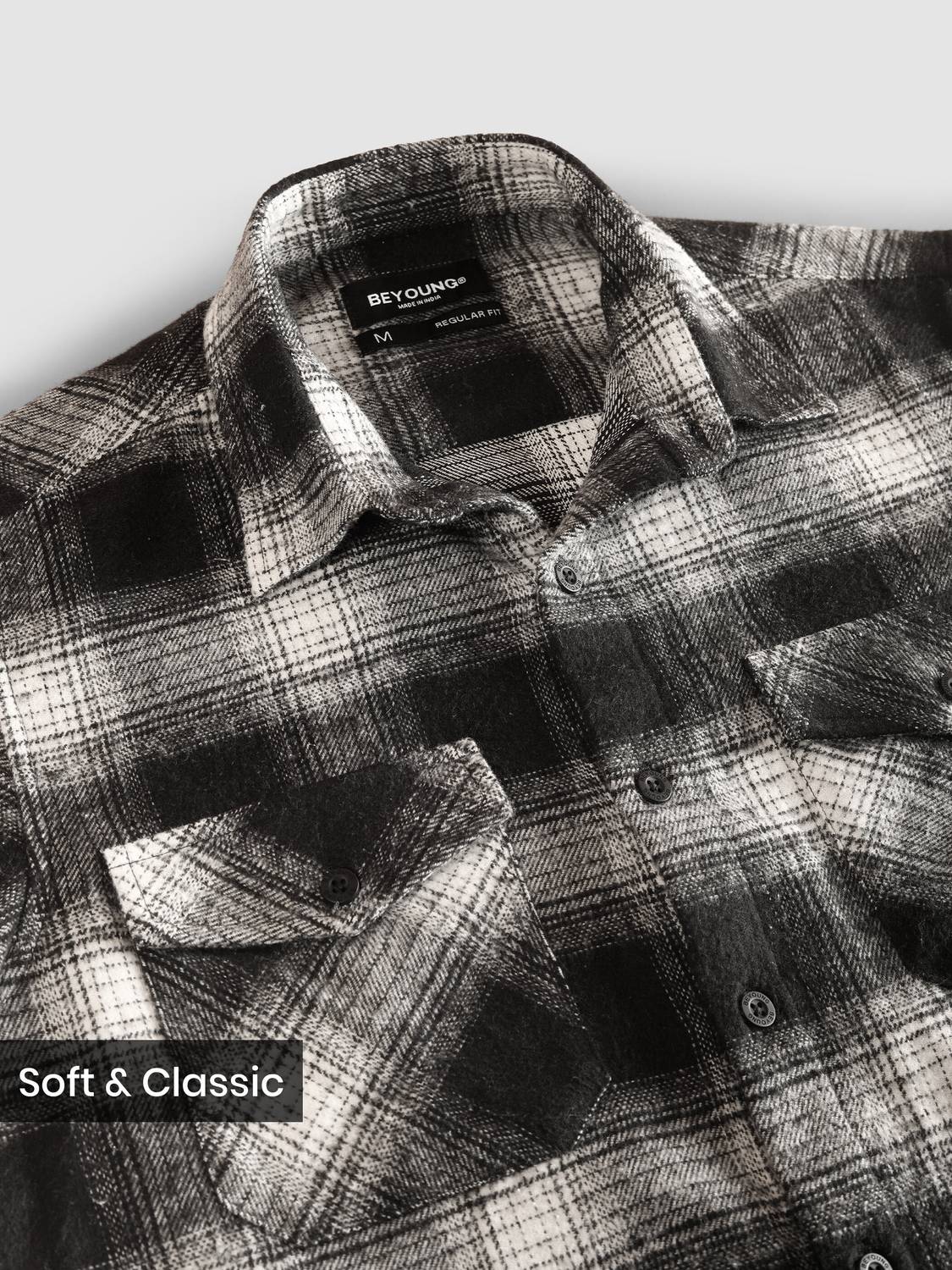 BEYOUNG Men Checkered Black Shirt - Image 5