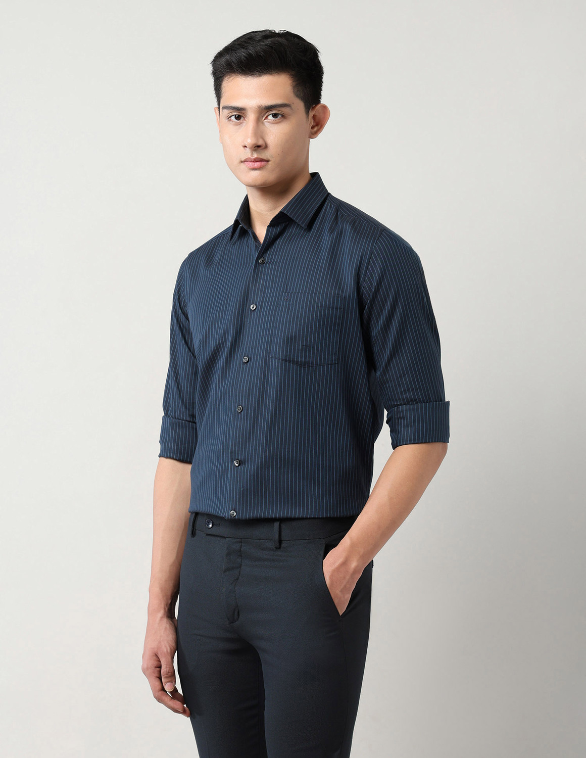 Image of ARROW Men Striped Formal Blue Shirt