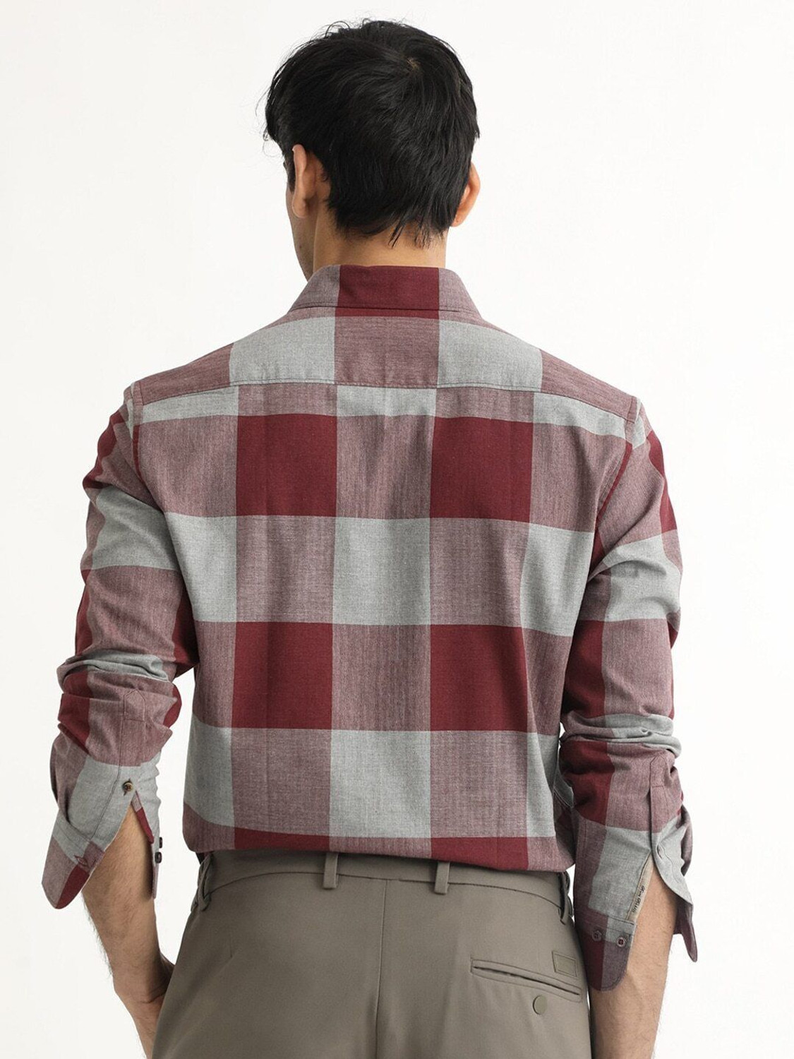 Image of RARE RABBIT Men Checkered Casual Maroon Shirt