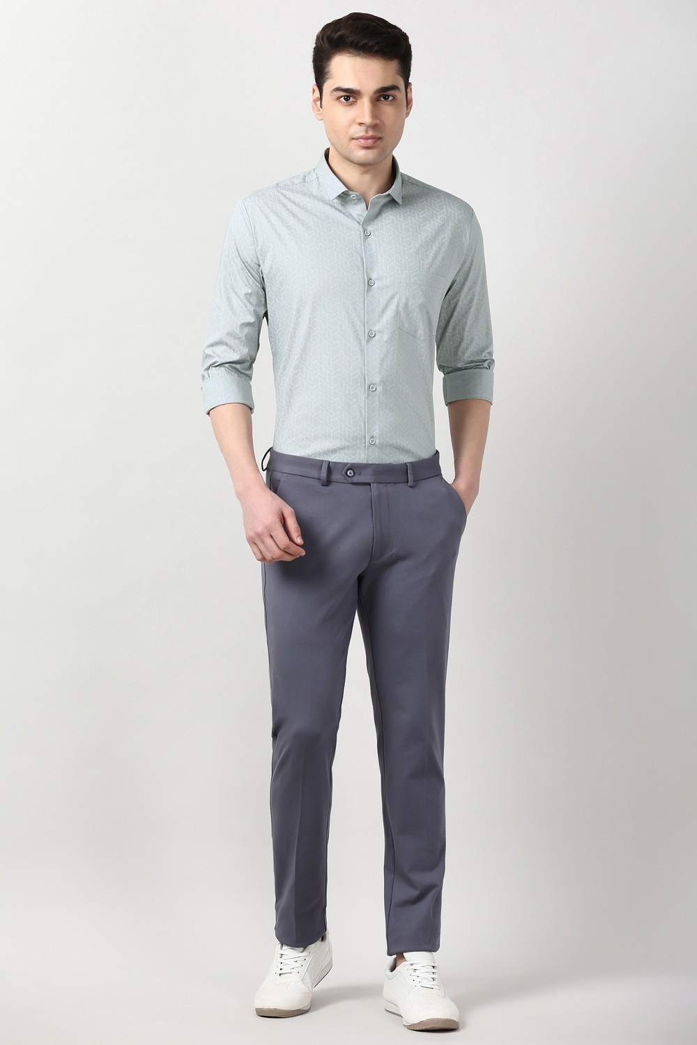 Image of PETER ENGLAND Men Printed Formal Grey Shirt