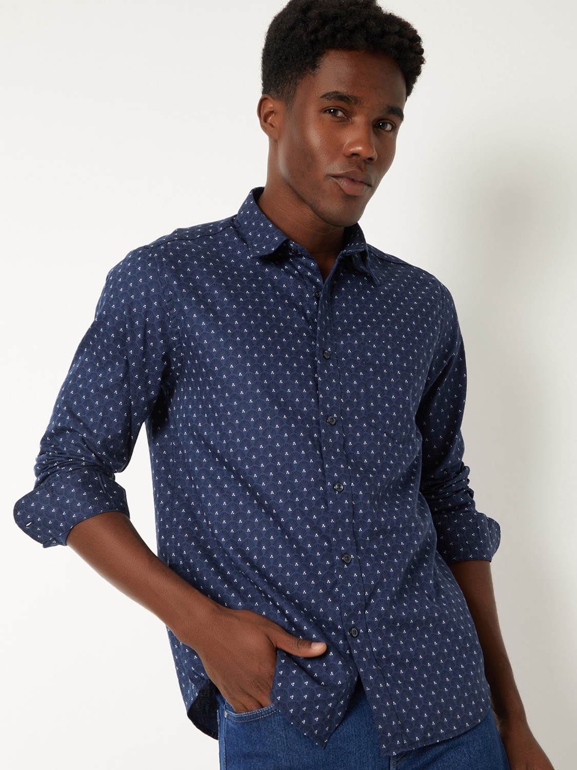 Image of MAX Men Printed Casual Blue Shirt