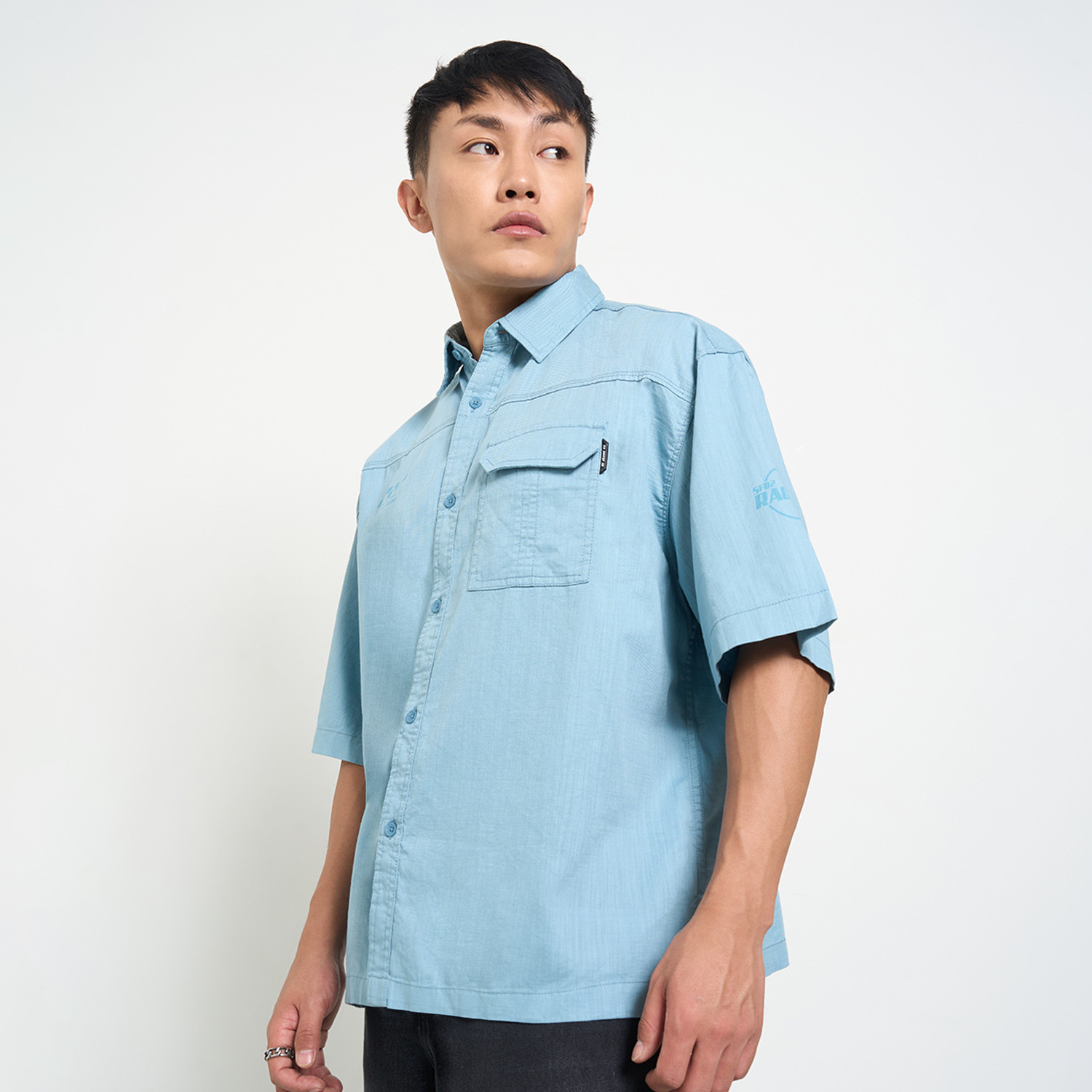 Image of SF Jeans by Pantaloons Men Solid Casual Blue Shirt