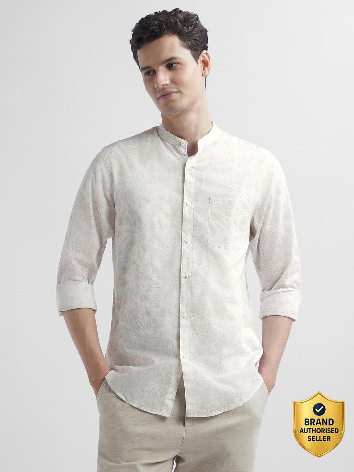 Image of PETER ENGLAND Men Printed Casual White Shirt