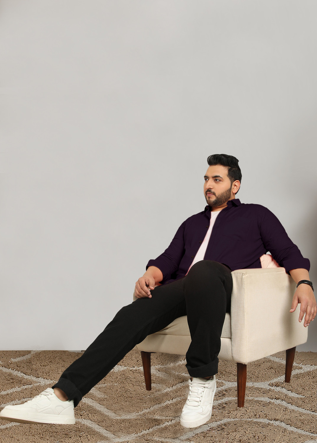 Image of METRONAUT PLUS Men Solid Casual Purple Shirt