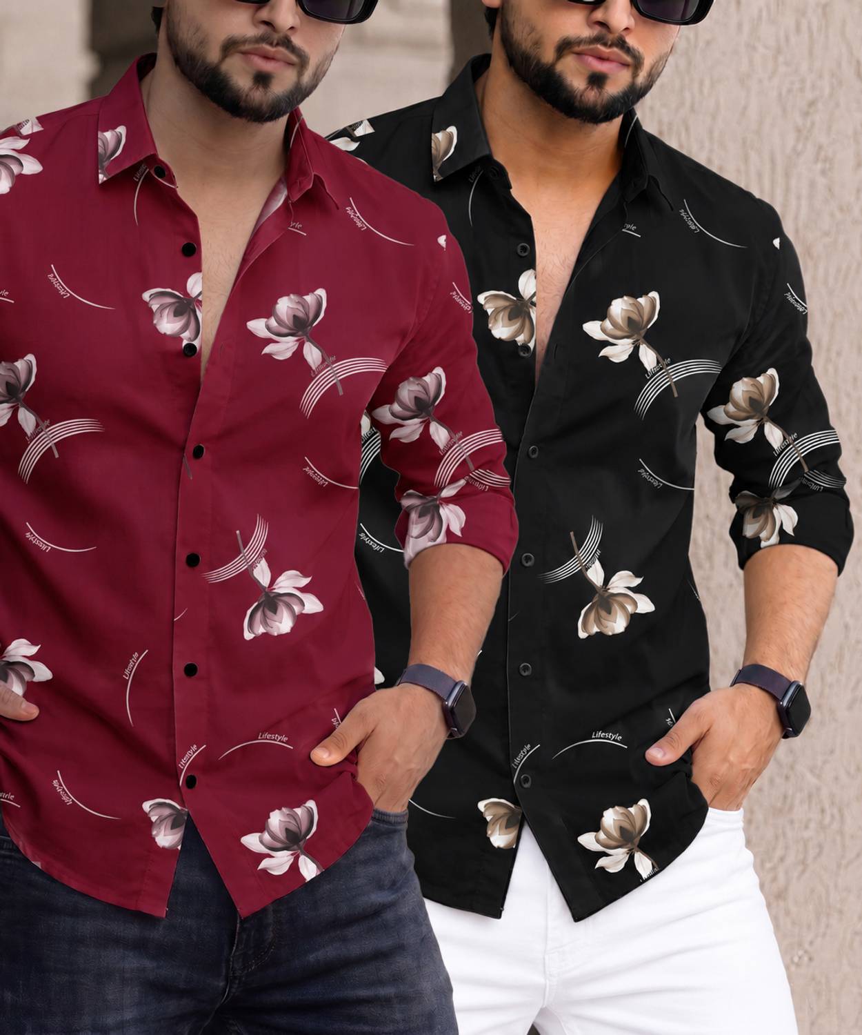 Poltern Men Black, Red Printed Casual Shirt - Image 1