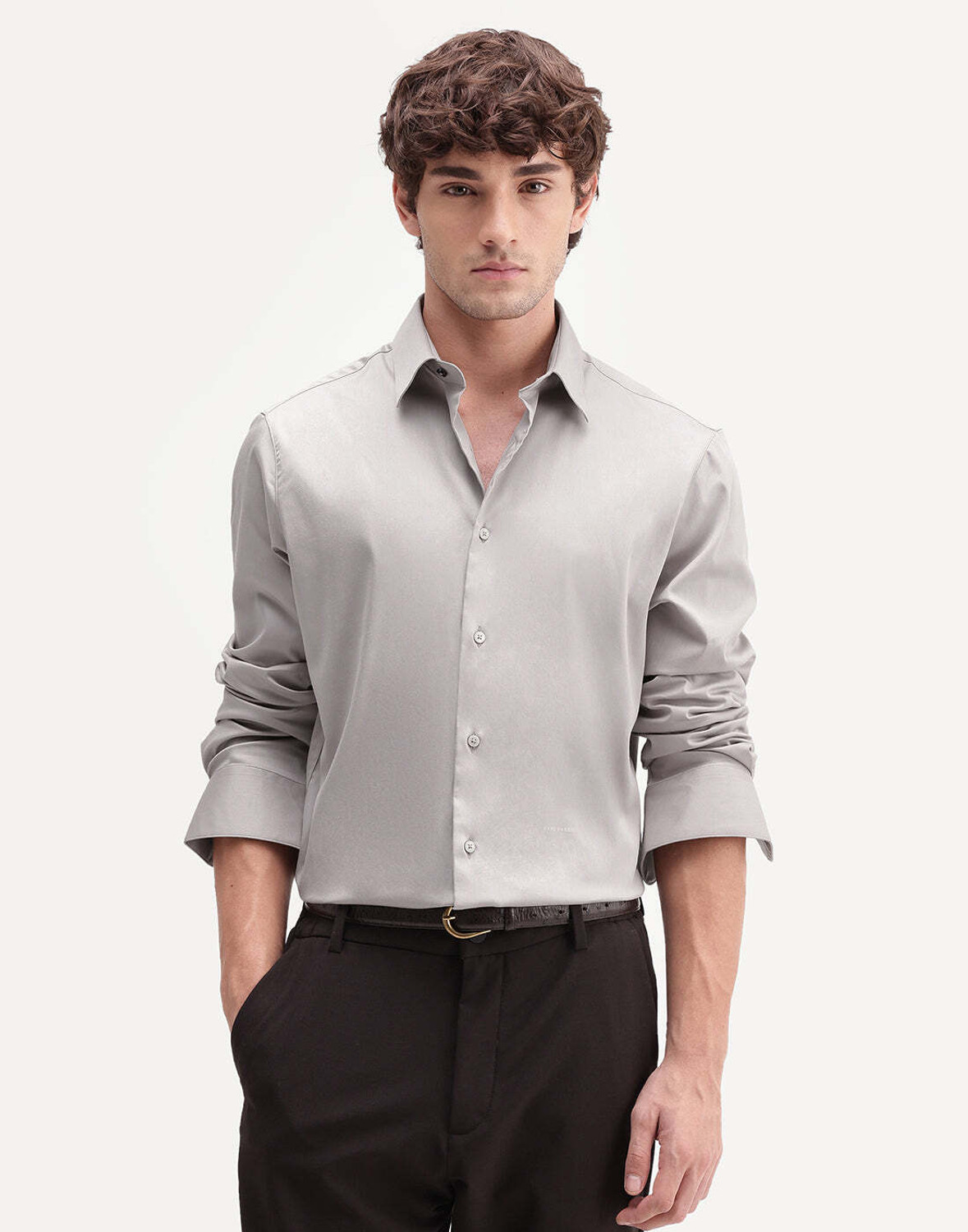 Image of RARE RABBIT Men Solid Casual Grey Shirt