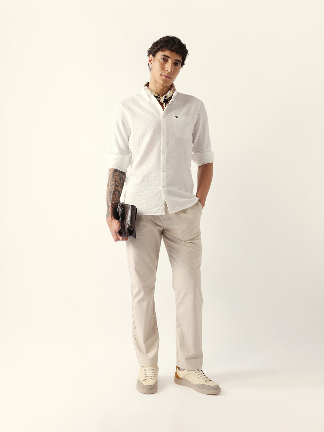 Image of THE BEAR HOUSE Men Self Design Casual White Shirt