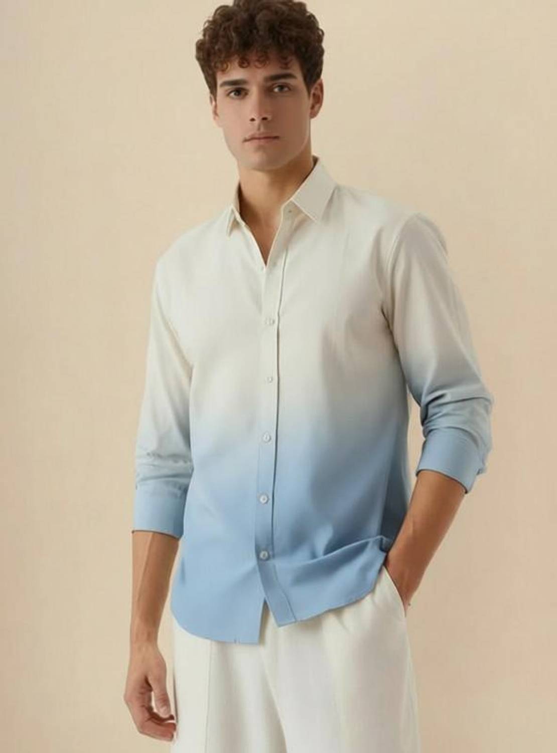 Men Regular Fit Dyed/Ombre, Printed Spread Collar Casual Shirt - Image 1