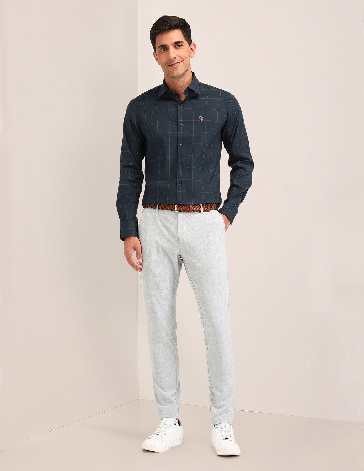 Image of U.S. POLO ASSN. Men Checkered Casual Blue Shirt