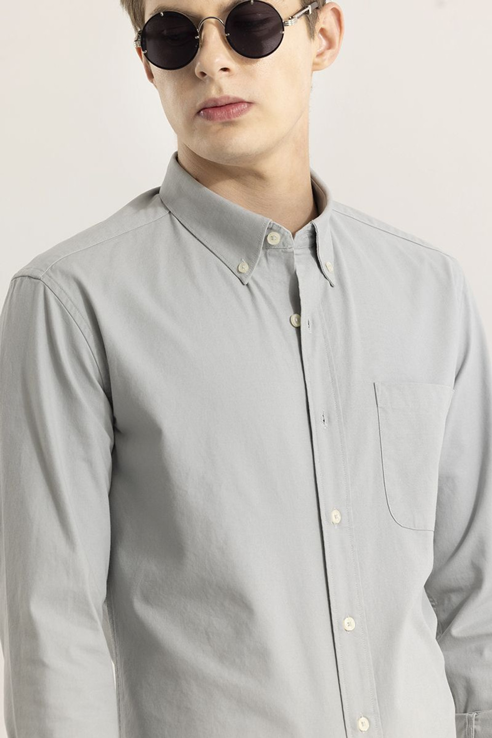 Image of Snitch Men Solid Casual Grey Shirt