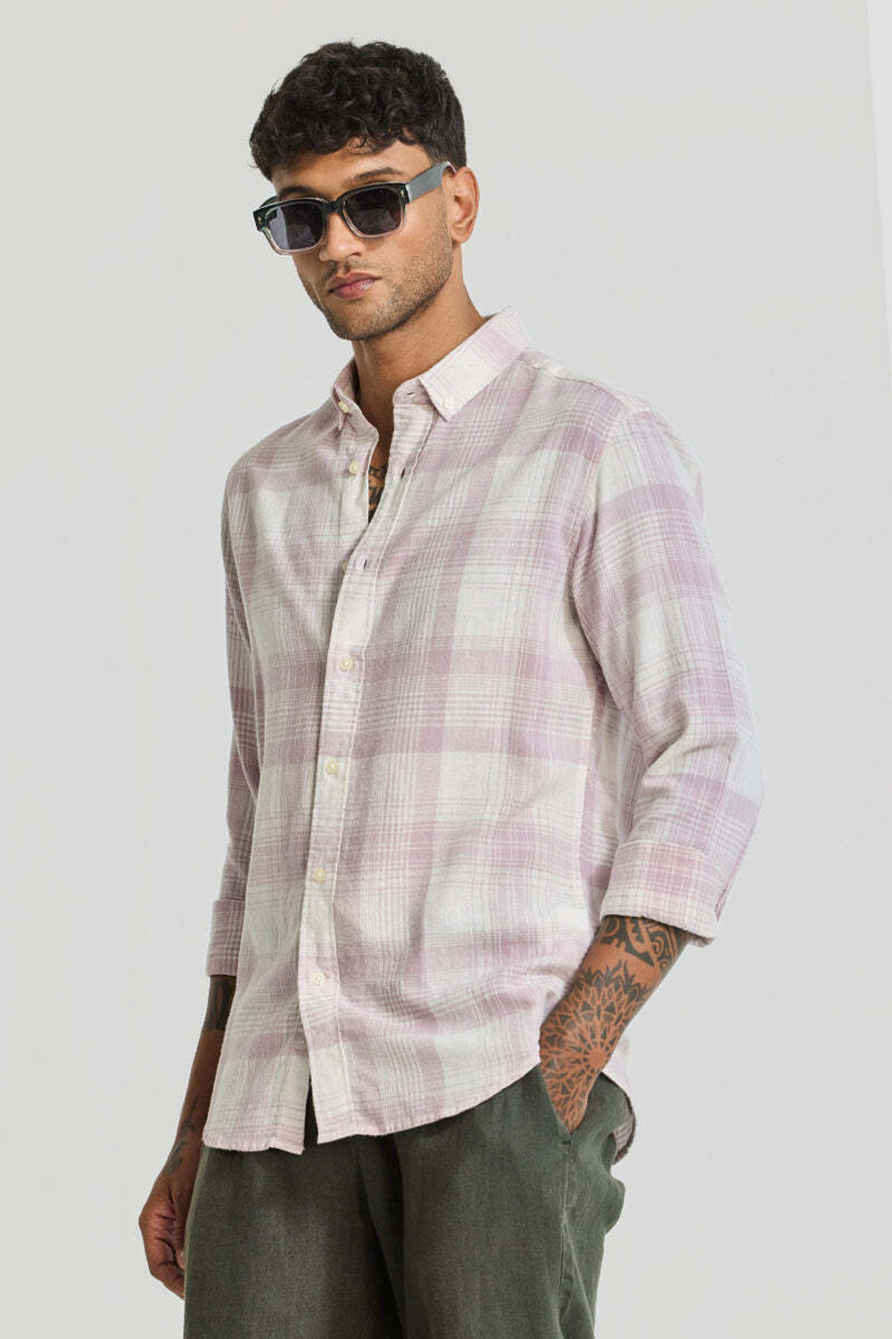 Image of Snitch Men Checkered Casual Purple Shirt