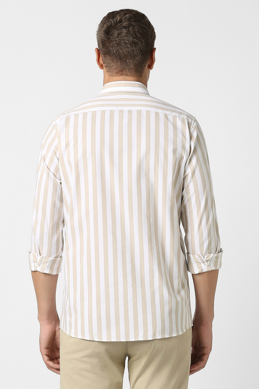 Image of PETER ENGLAND Men Striped Casual Beige Shirt