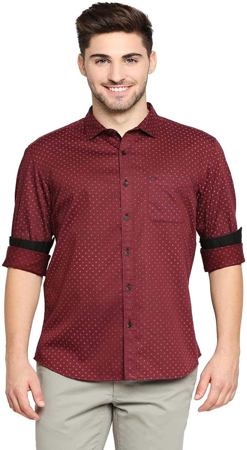 Image of BASICS Men Printed Casual Red Shirt