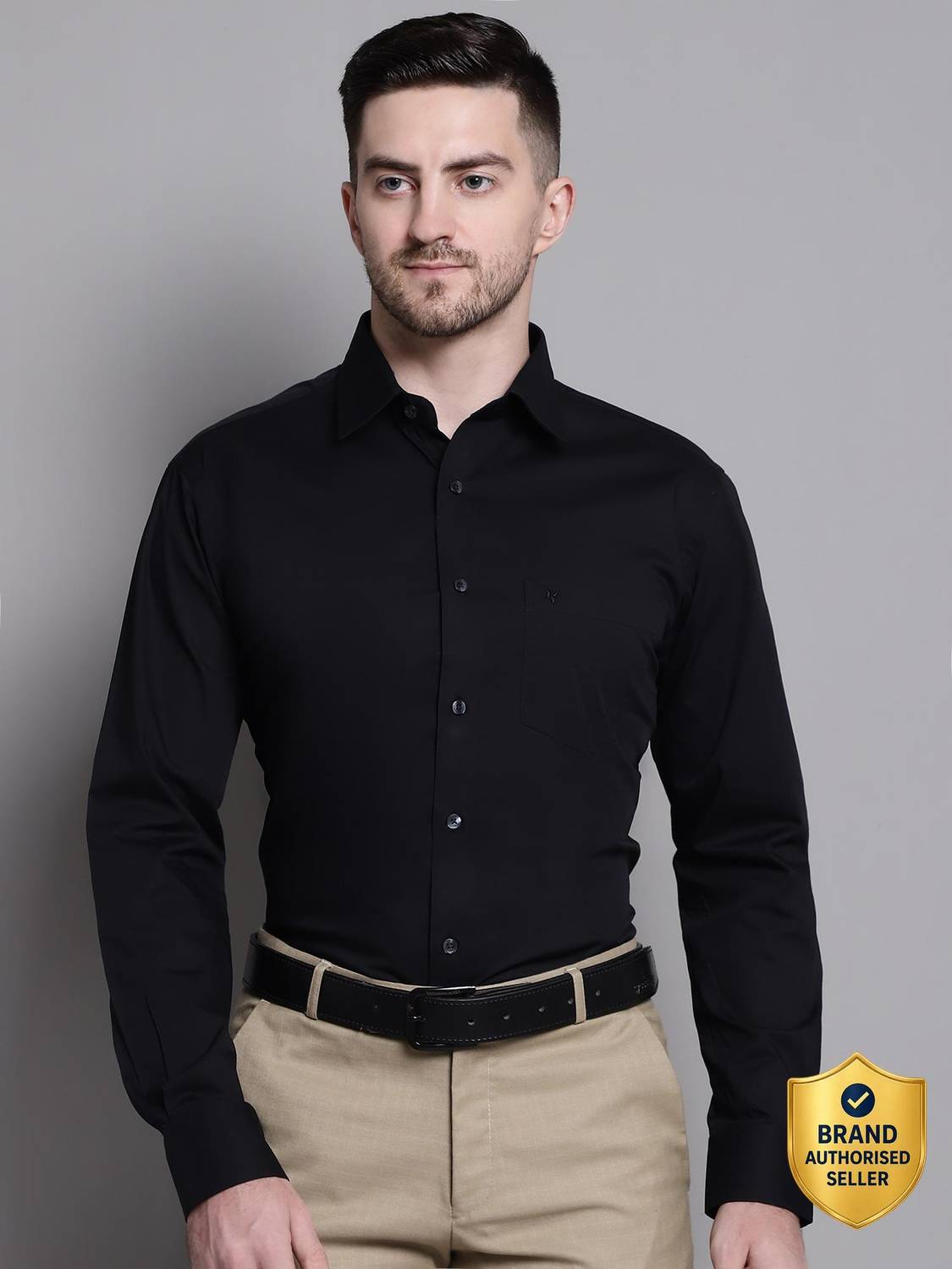 CANTABIL Men Solid Formal Black Shirt