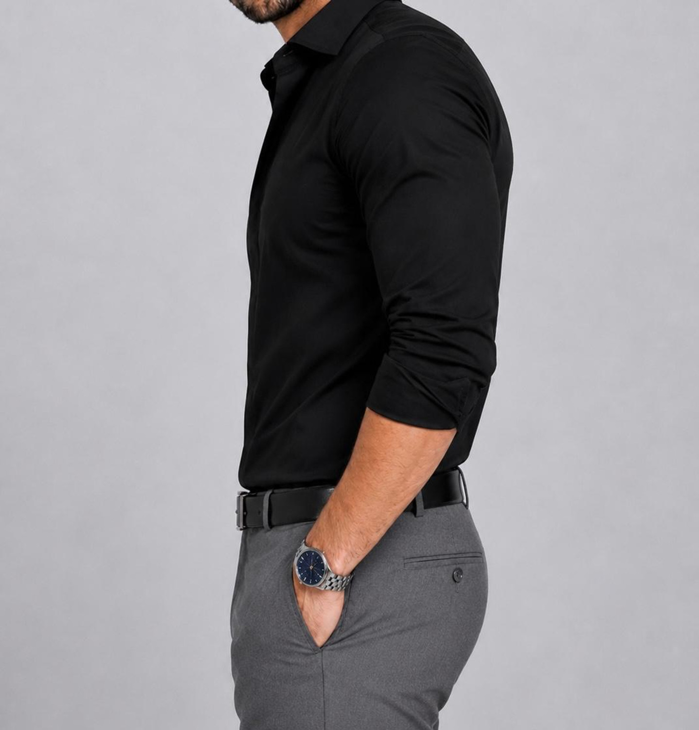 Image of RADHI FASHION Men Solid Formal Black Shirt