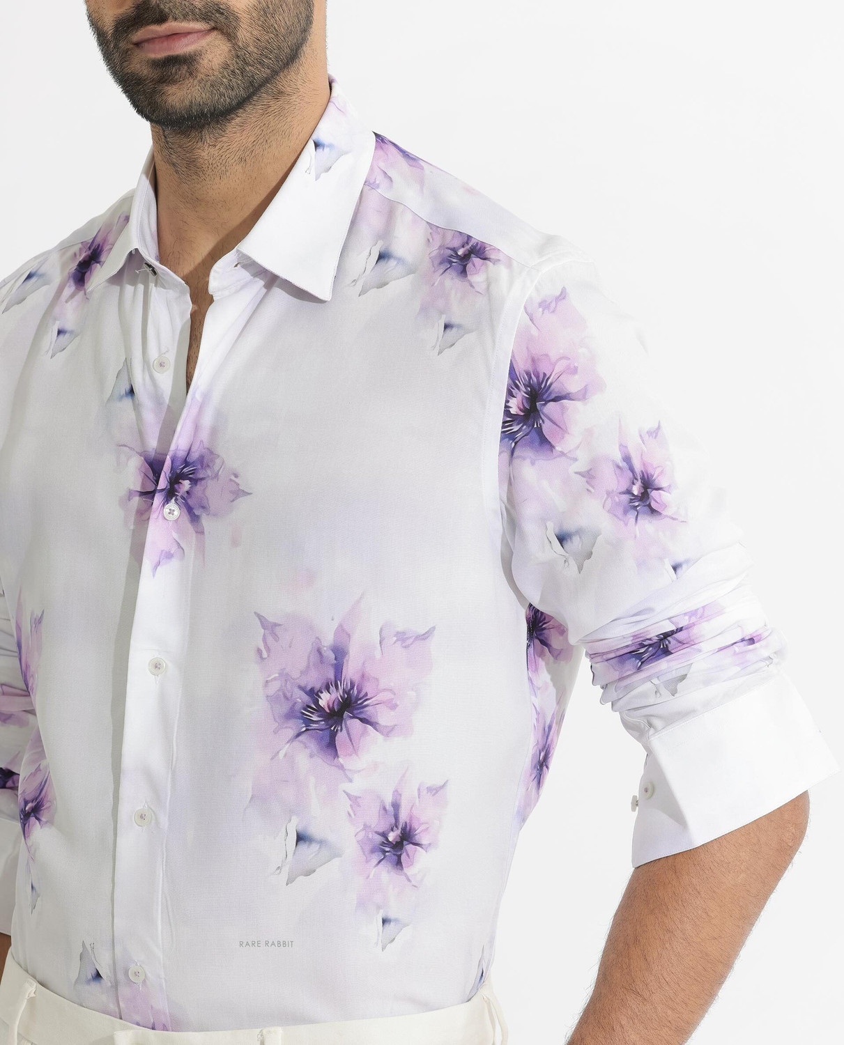 Image of RARE RABBIT Men Printed Casual White Shirt
