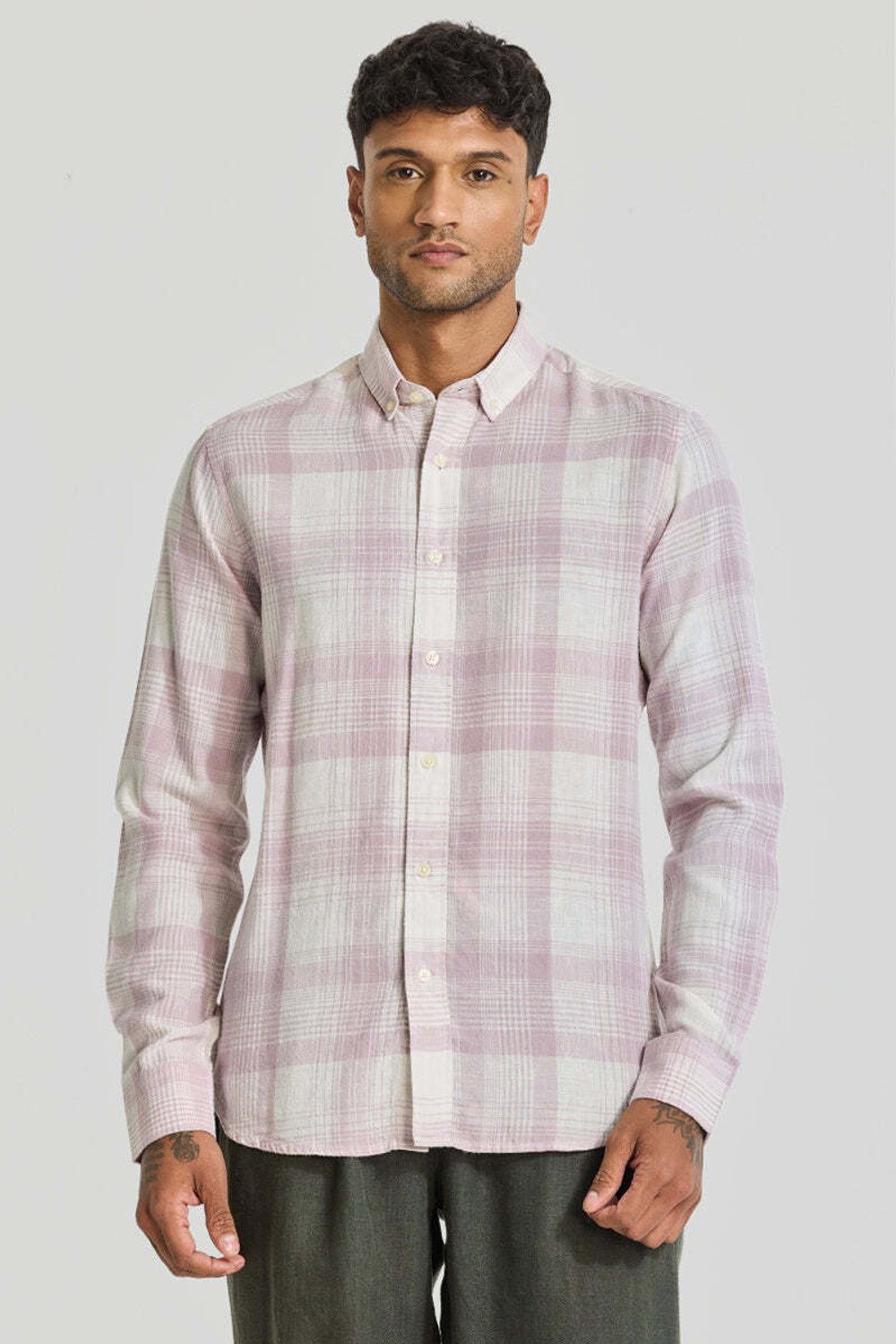 Image of Snitch Men Checkered Casual Purple Shirt