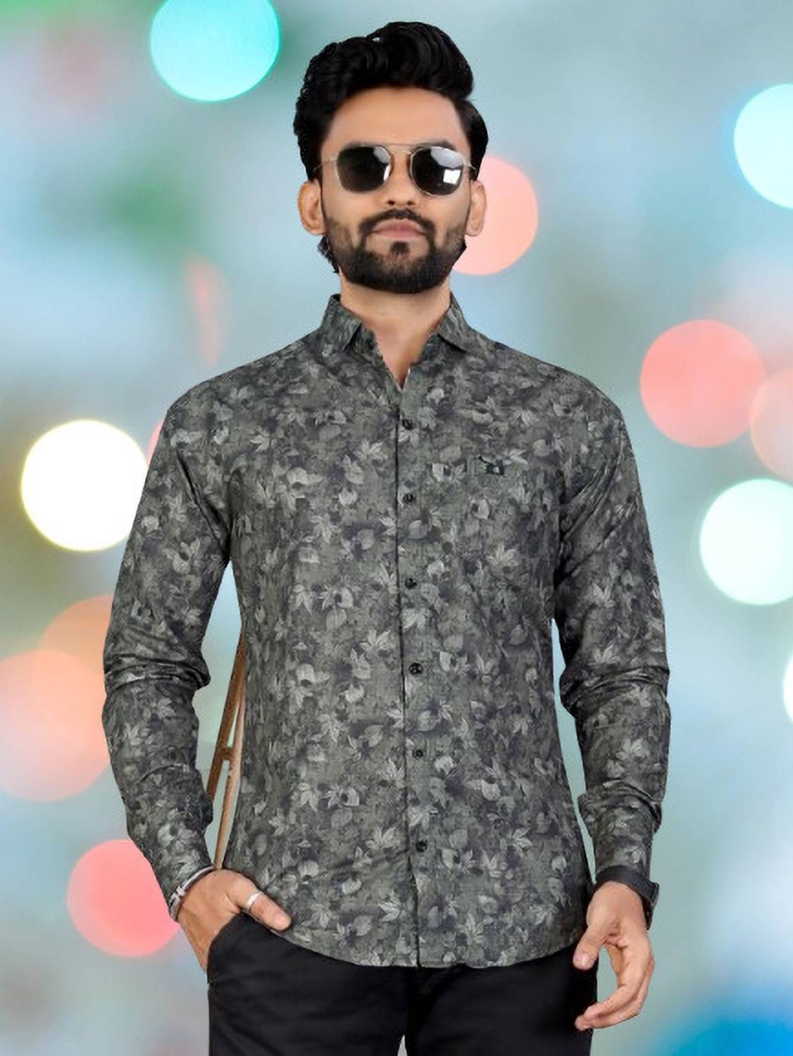 ISUSL FEB Men Printed, Geometric Print Casual Dark Green Shirt