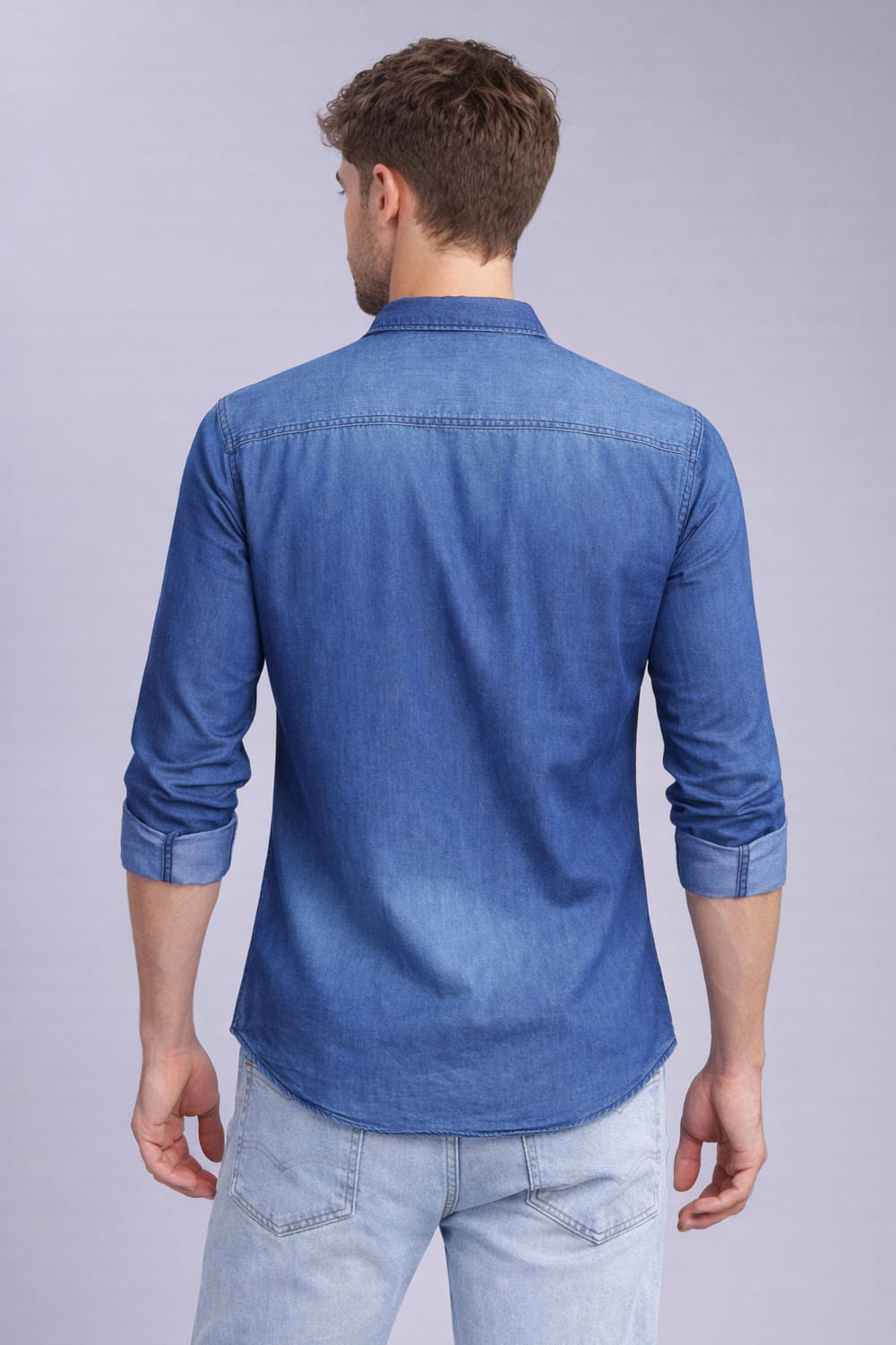 Image of AIDAN PAUL Men Washed Casual Blue Shirt
