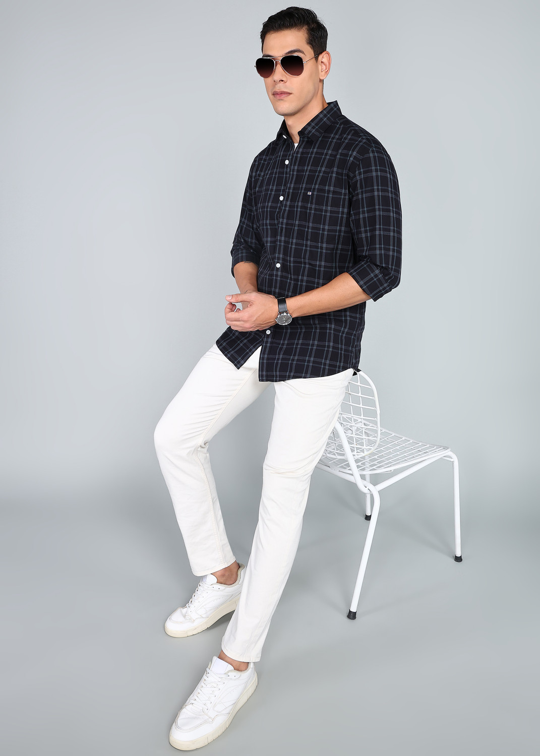 Image of Arrow Sport Men Checkered Casual Black Shirt