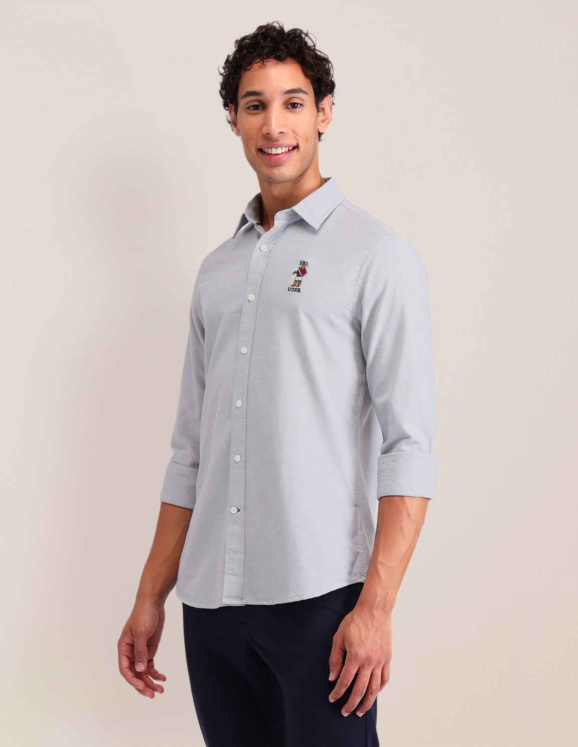 Image of U.S. POLO ASSN. Men Solid Casual Grey Shirt