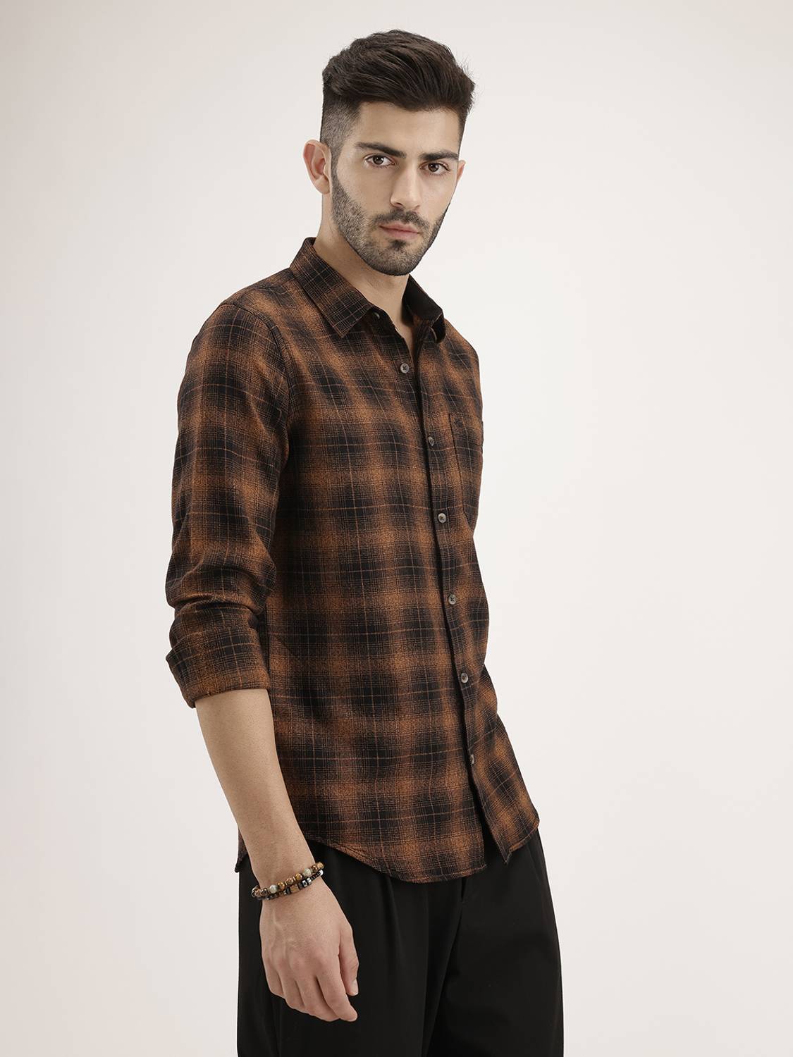 WROGN Men Brown Checkered Casual Shirt - Image 4