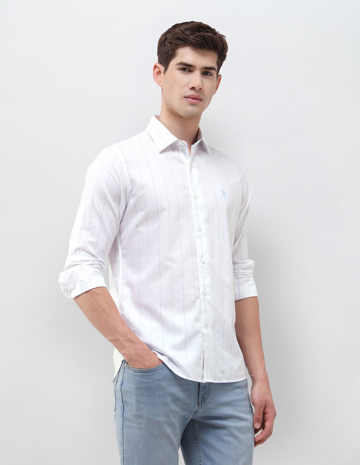 Image of U.S. POLO ASSN. Men Regular Fit Solid Spread Collar Casual Shirt
