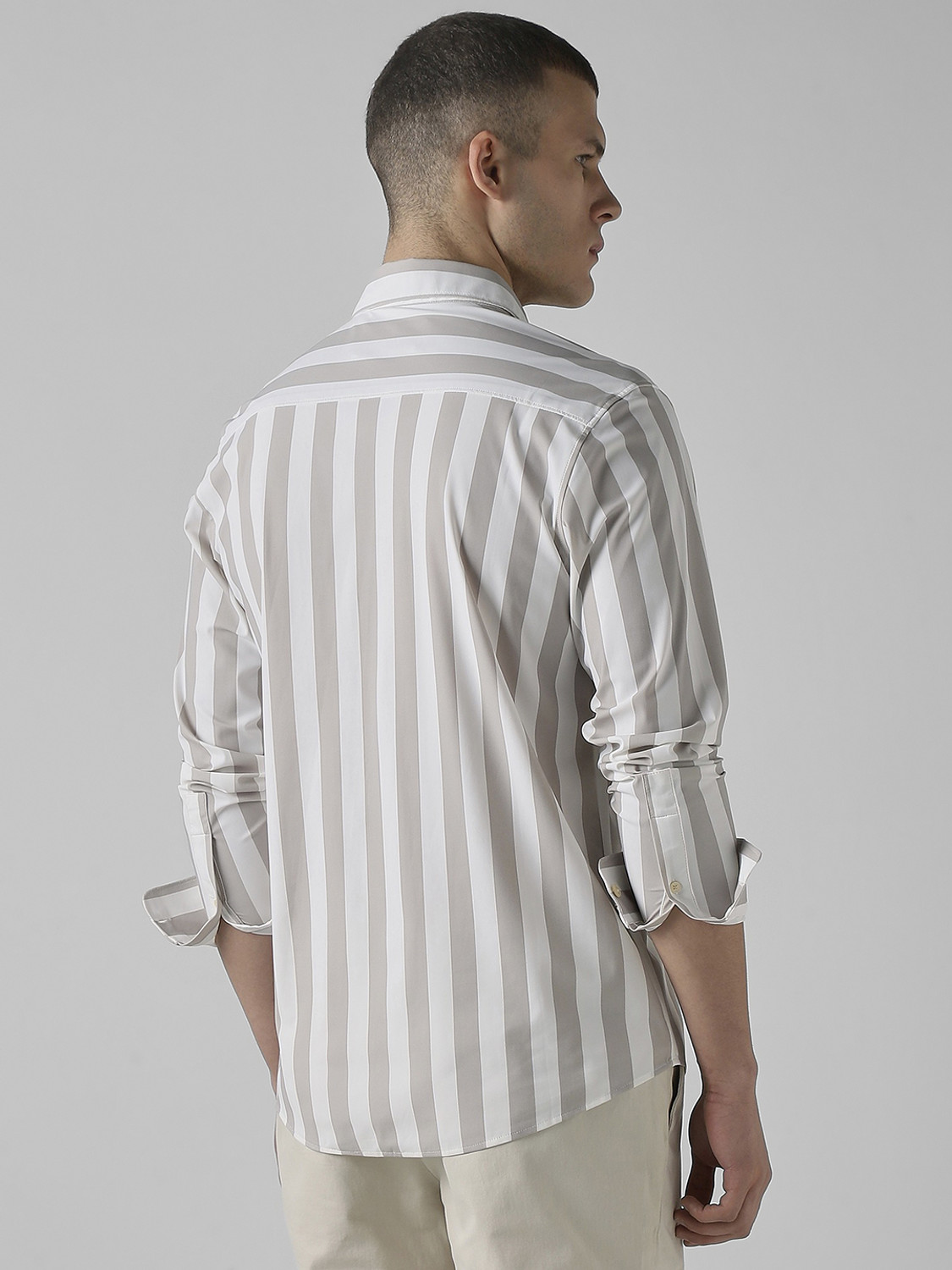 Image of MUFTI Men Striped Casual Grey Shirt