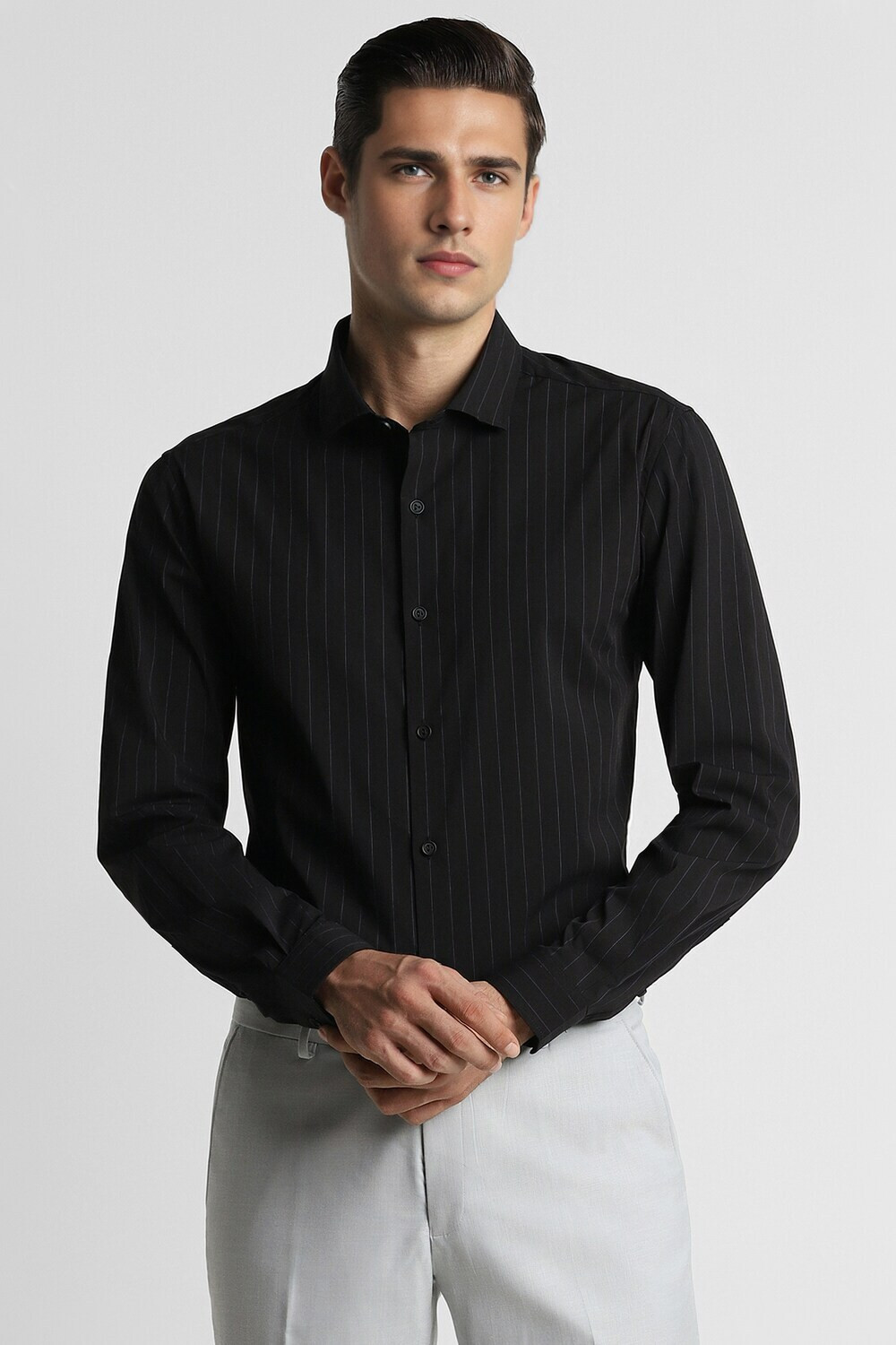 Image of PETER ENGLAND Men Striped Formal Black Shirt
