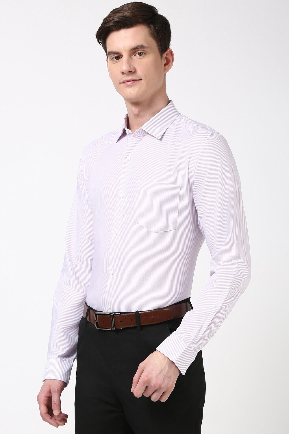 Image of PETER ENGLAND Men Striped Formal Pink Shirt