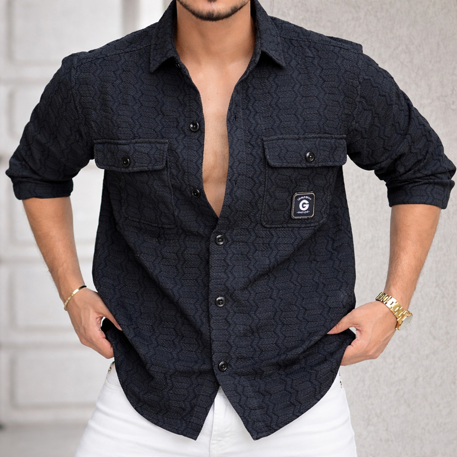 Image of STR CREATION Men Striped Casual Black Shirt