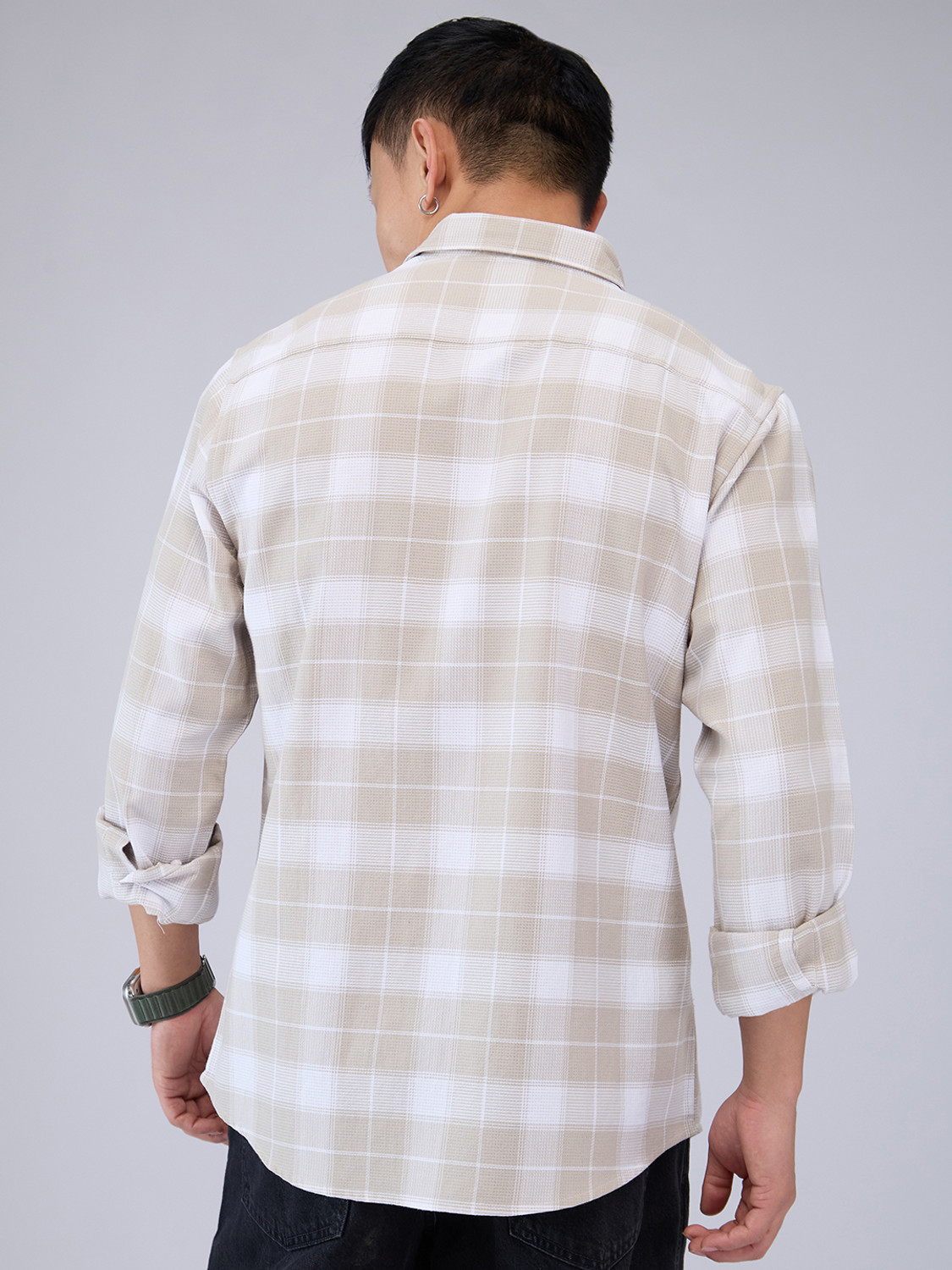 Image of VASTRADO Men Checkered Casual Beige Shirt