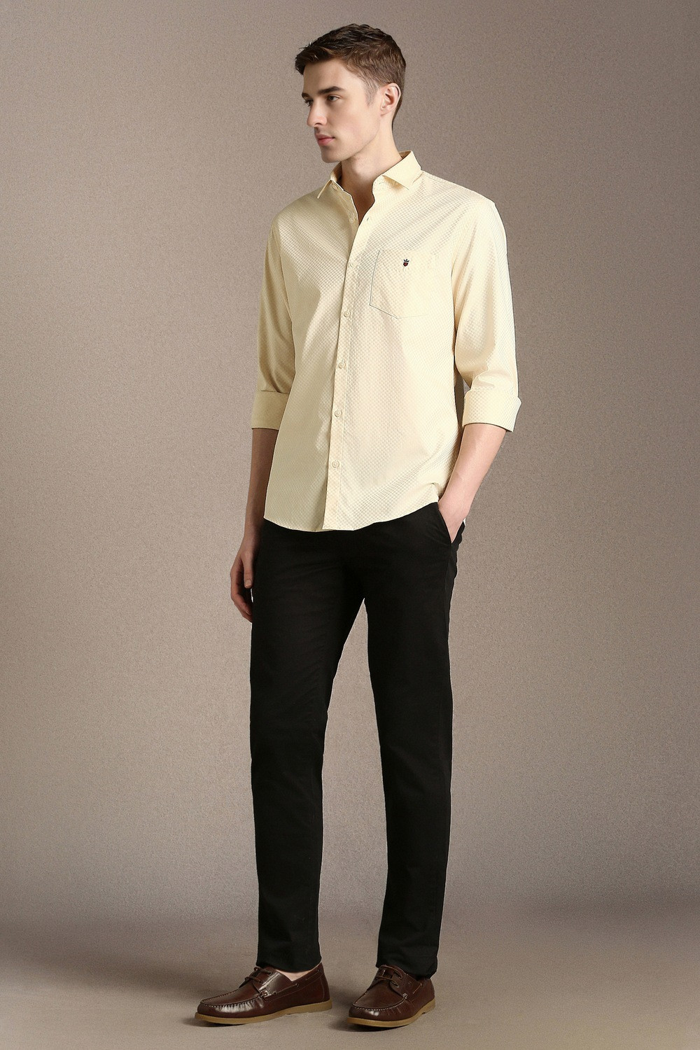 Image of LOUIS PHILIPPE Men Solid Casual Beige Shirt