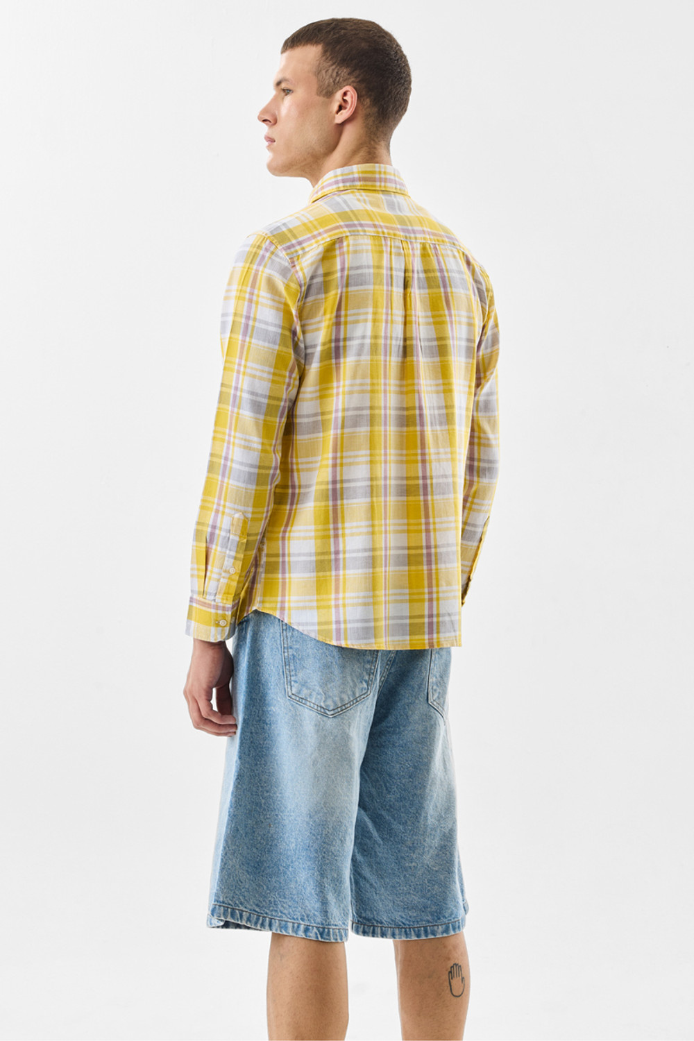 Image of Snitch Men Checkered Casual Yellow Shirt
