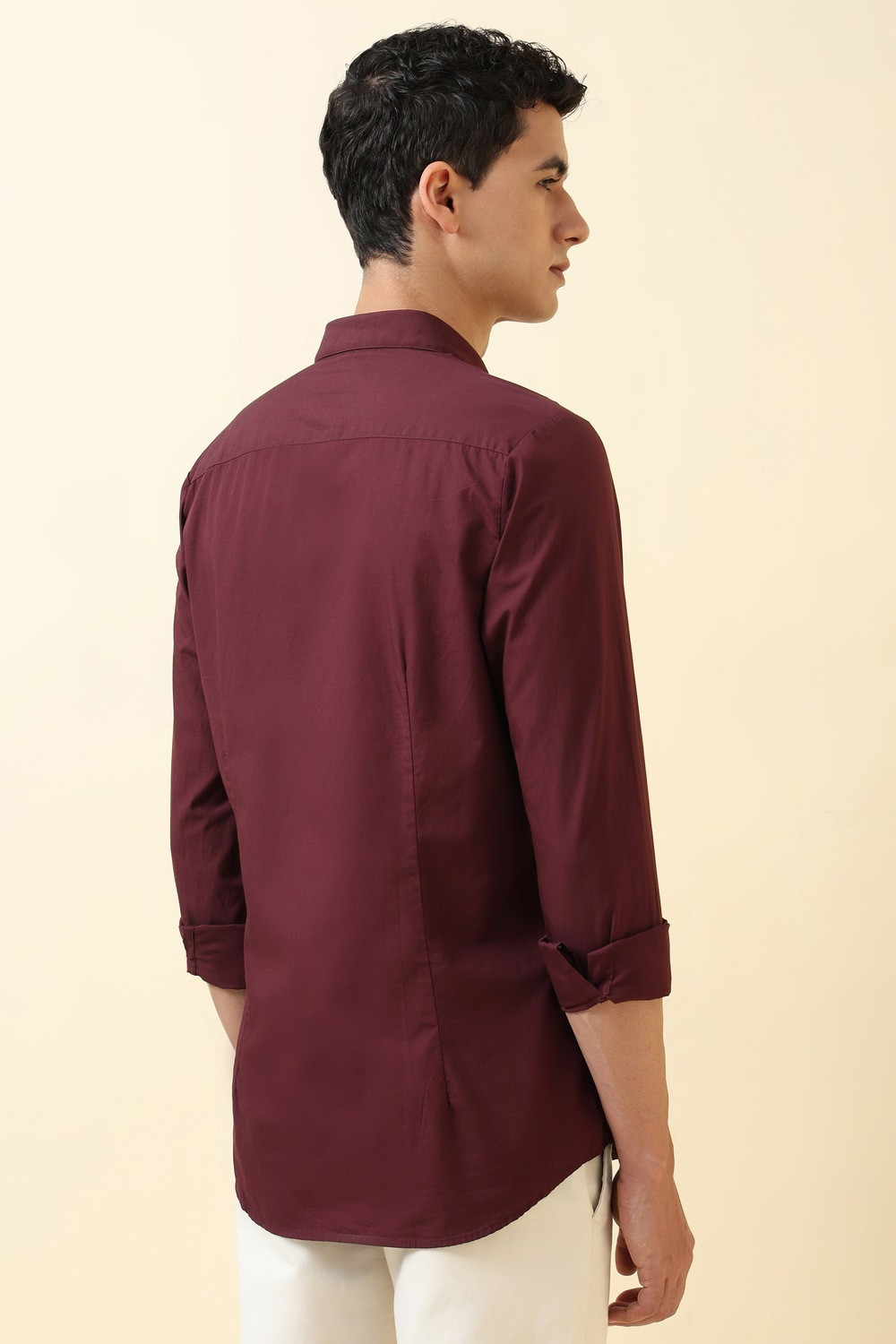 Image of Allen Solly Men Solid Casual Maroon Shirt