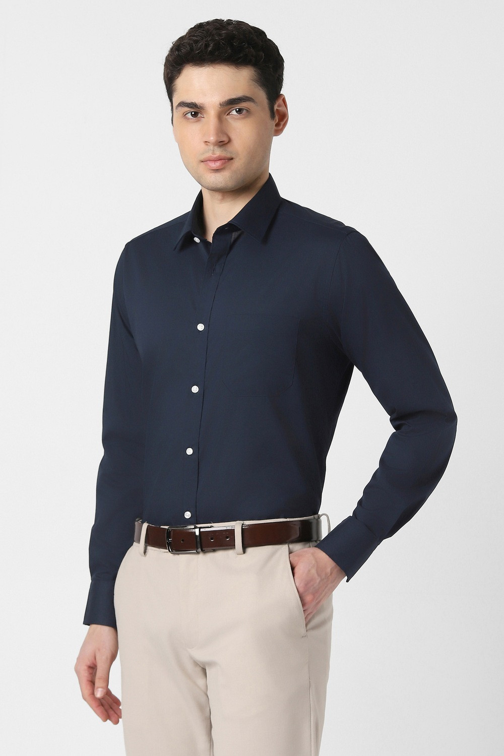 Image of PETER ENGLAND Men Solid Formal Dark Blue Shirt