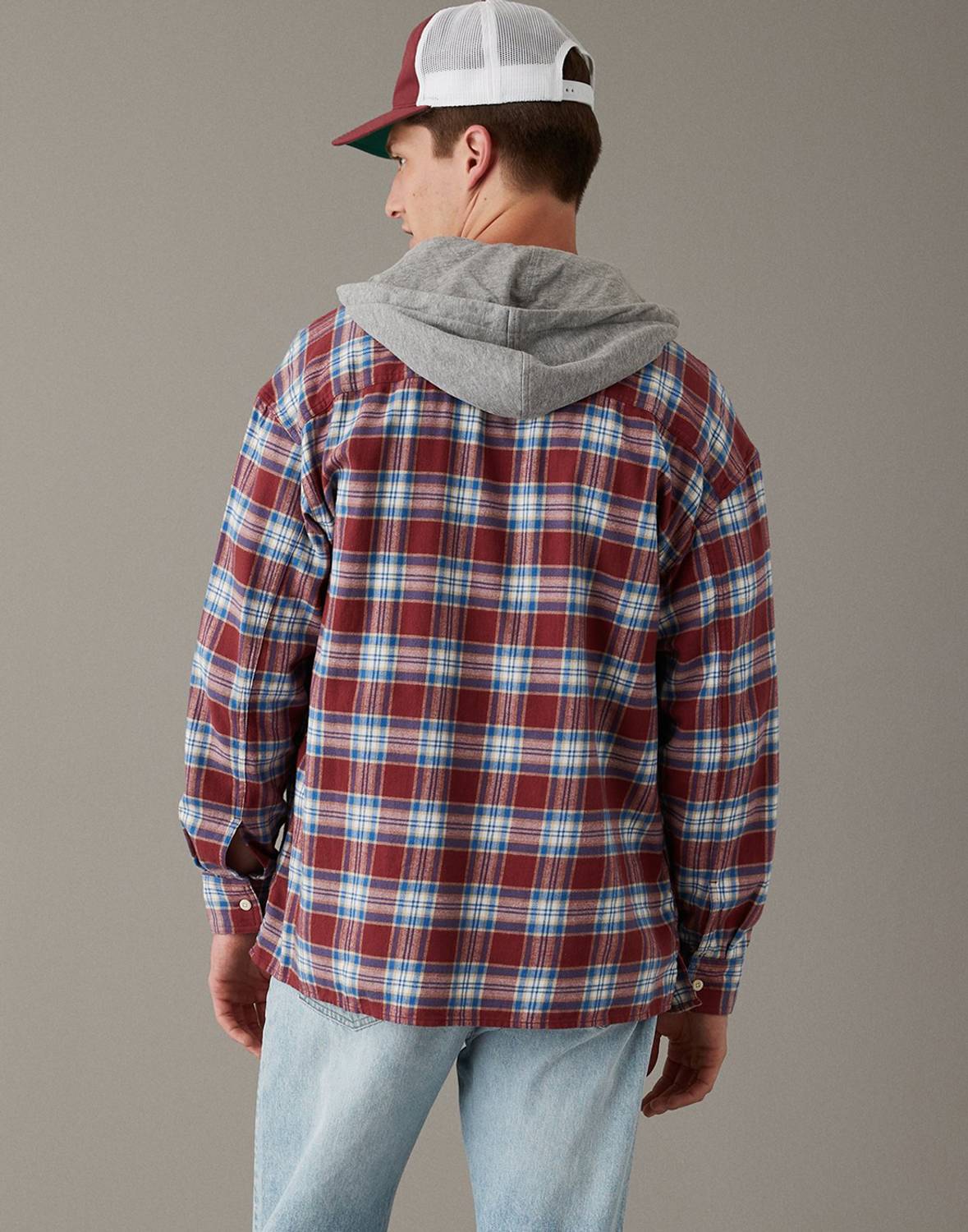 American Eagle Men Checkered Red Shirt - Image 2