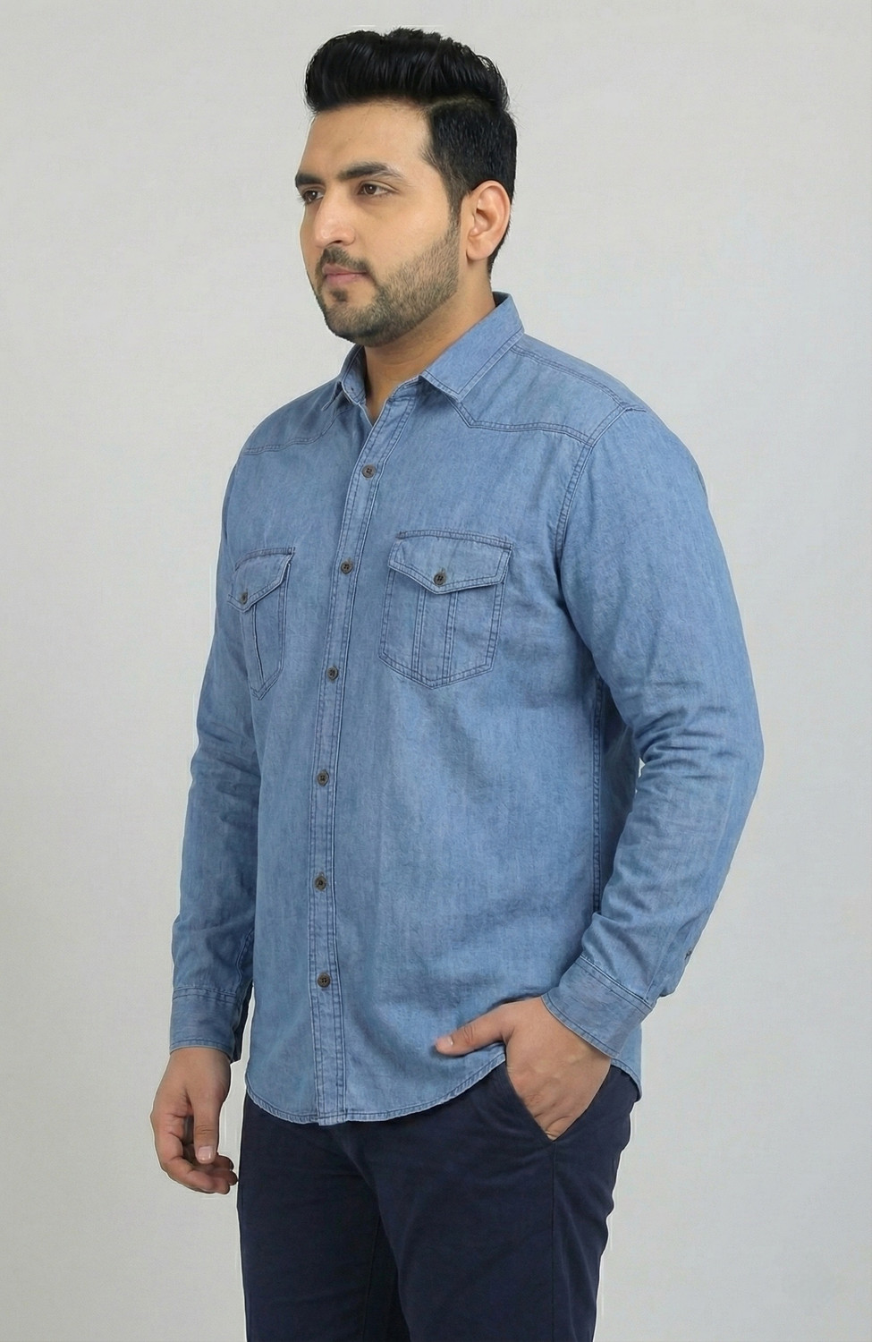 Image of METRONAUT PLUS Men Solid Casual Blue Shirt