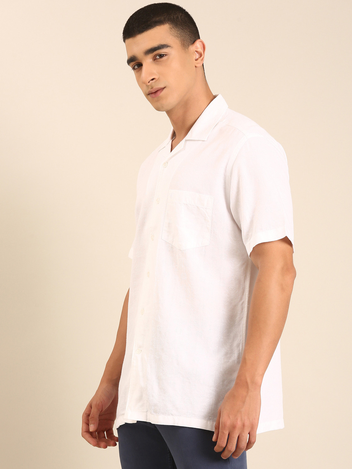 Image of CAVALLO BY LINEN CLUB Men Solid Casual White Shirt