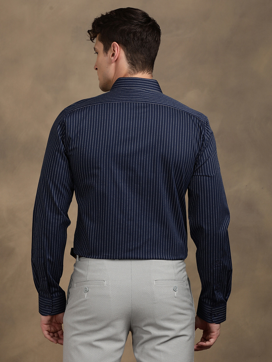 Image of TURTLE Men Striped Formal Blue Shirt