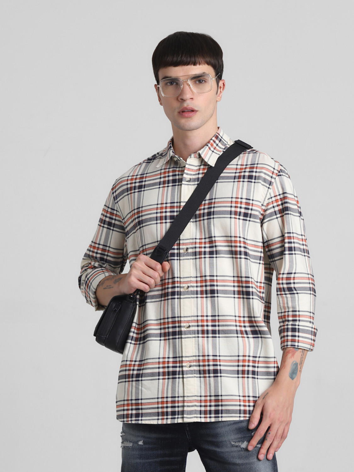 Image of JACK & JONES Men Checkered Casual White Shirt
