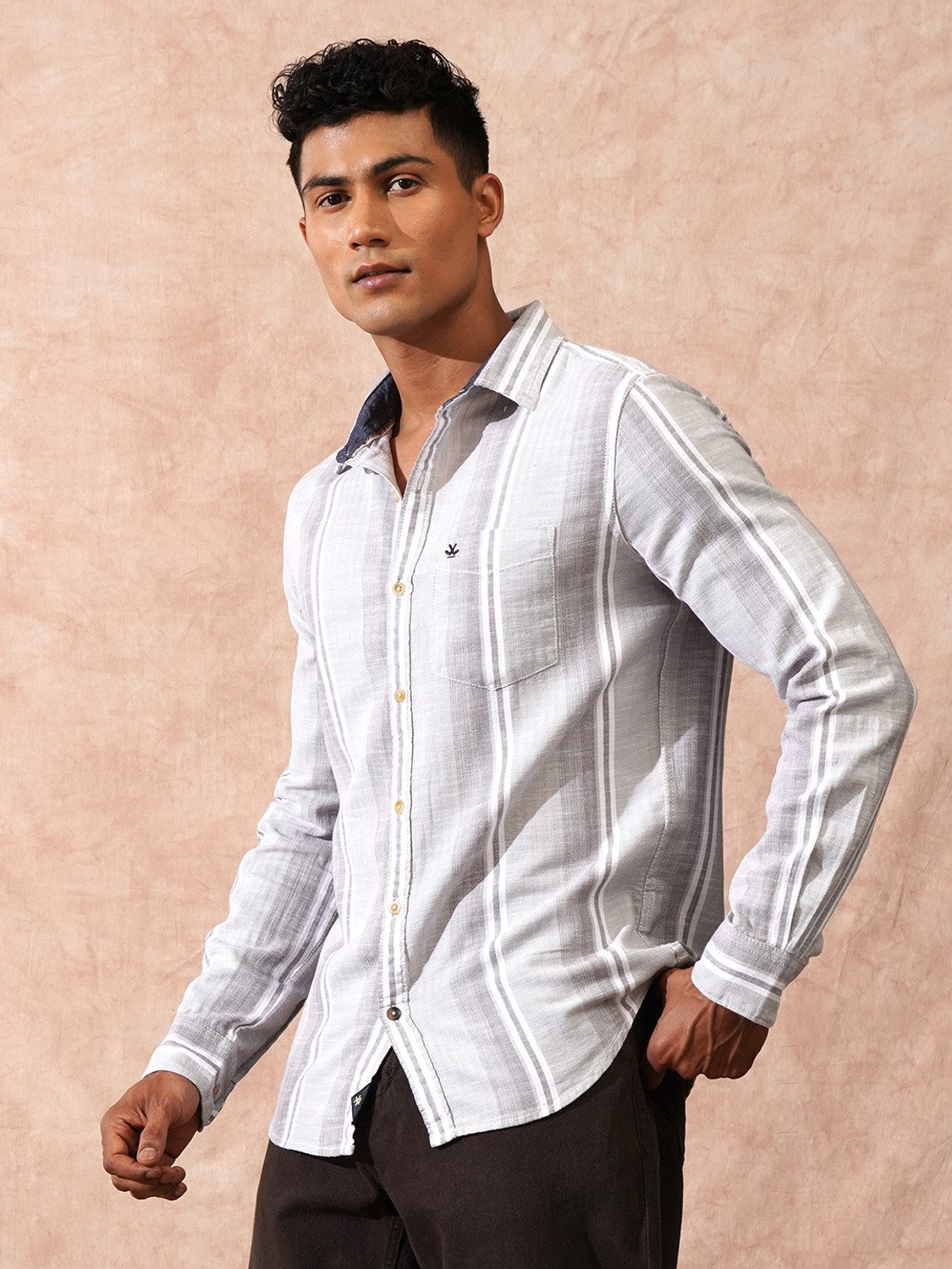Image of WROGN Men Slim Fit Striped Casual Shirt