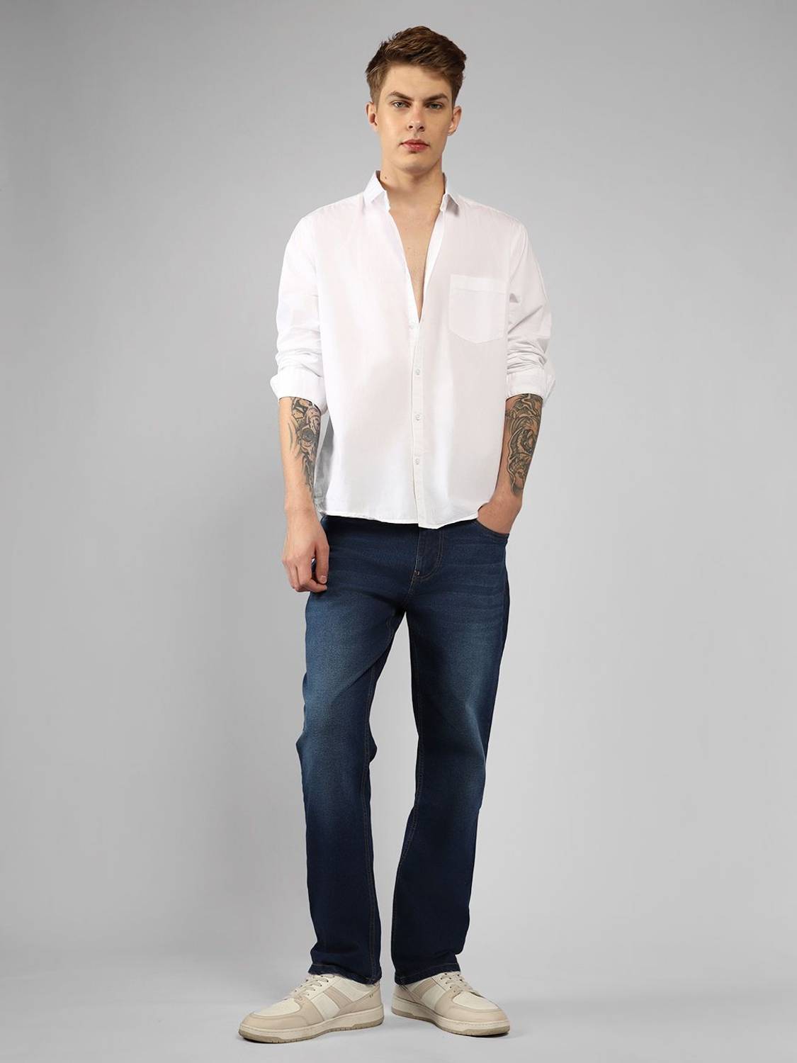 Dennis Lingo Men Solid Casual White Shirt - Image 5
