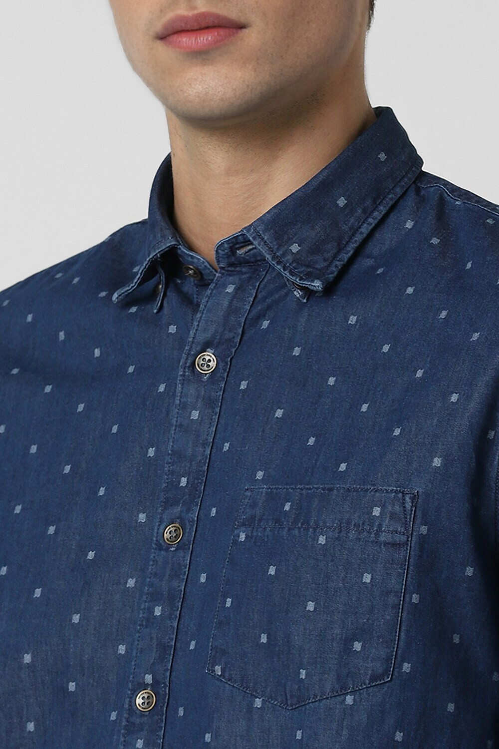 Image of PETER ENGLAND Men Printed Casual Blue Shirt