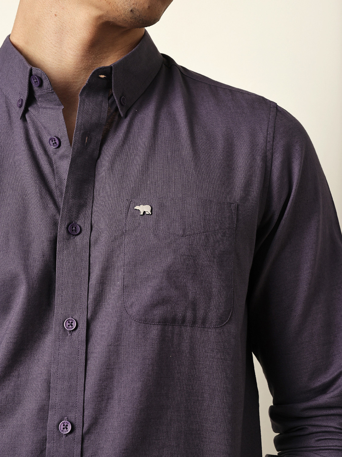Image of THE BEAR HOUSE Men Solid Casual Grey Shirt