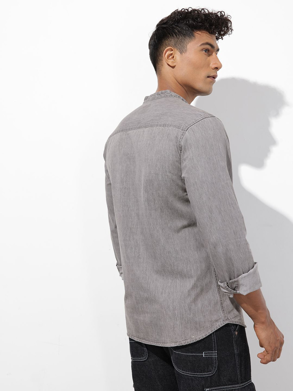 Image of R.Code by The Roadster Life Co. Men Solid Casual Grey Shirt