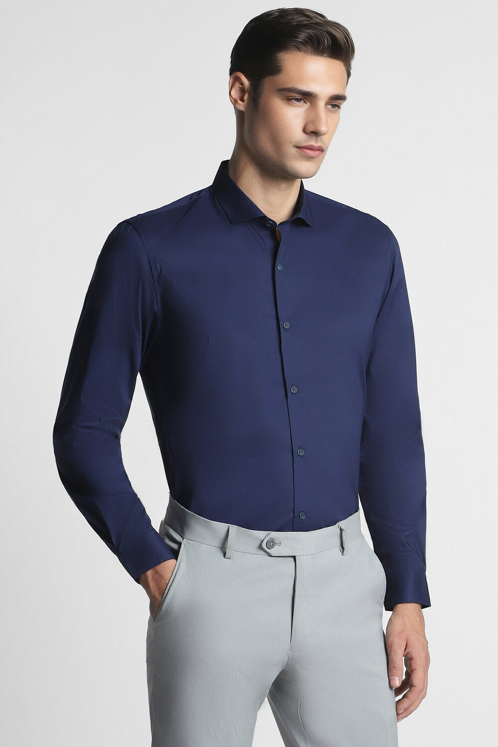 Image of PETER ENGLAND Men Solid Casual Dark Blue Shirt
