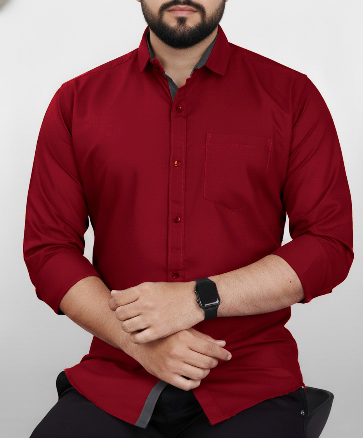 Image of AVOLT Men Solid Formal Red Shirt