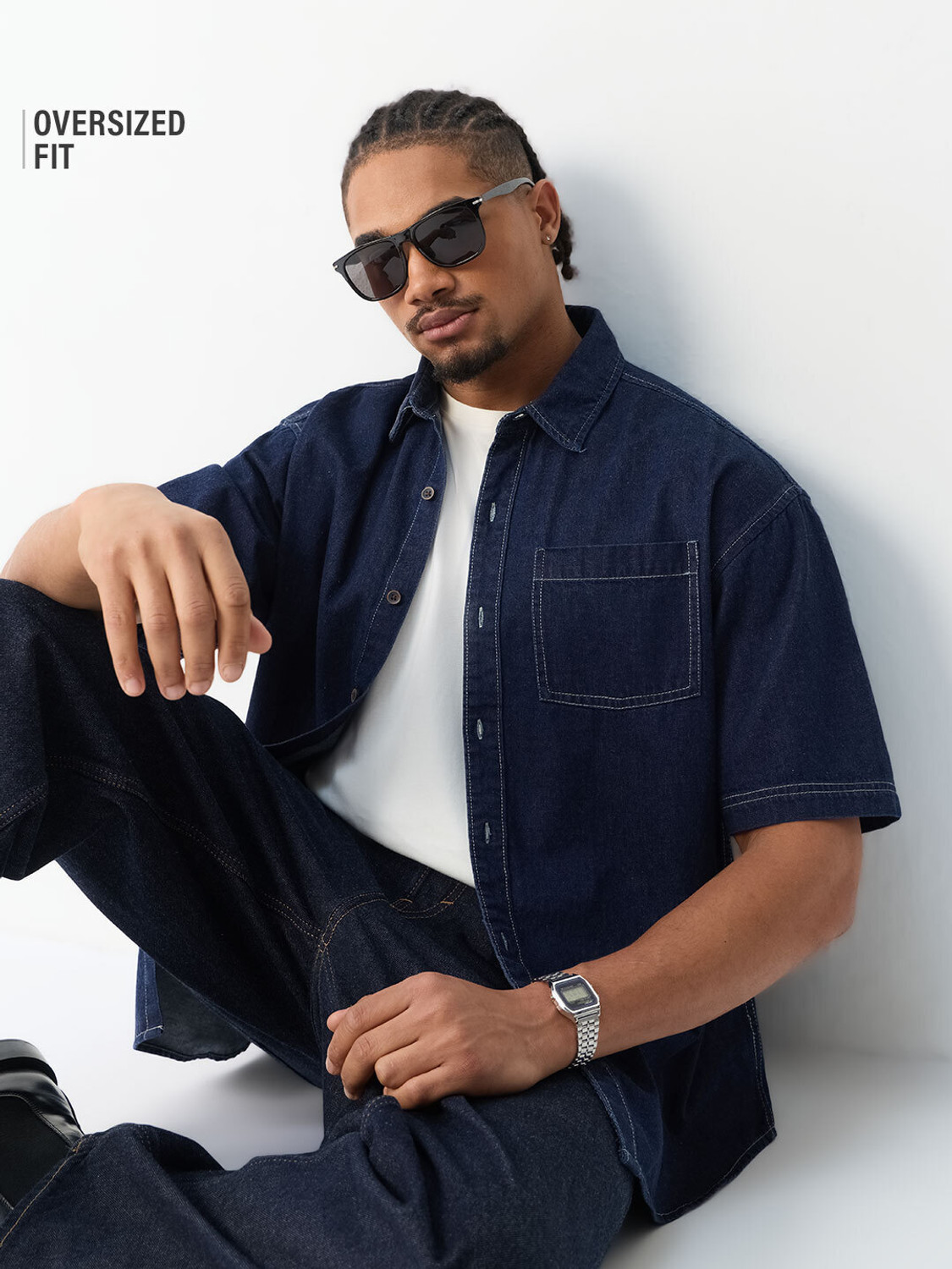 Image of The Souled Store Men Oversized Fit Solid Spread Collar Casual Shirt