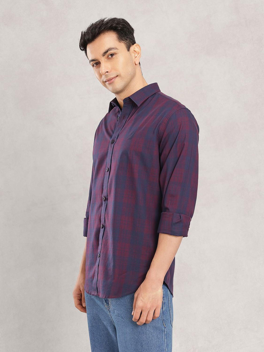 Image of NAUTICA Men Checkered Casual Purple Shirt